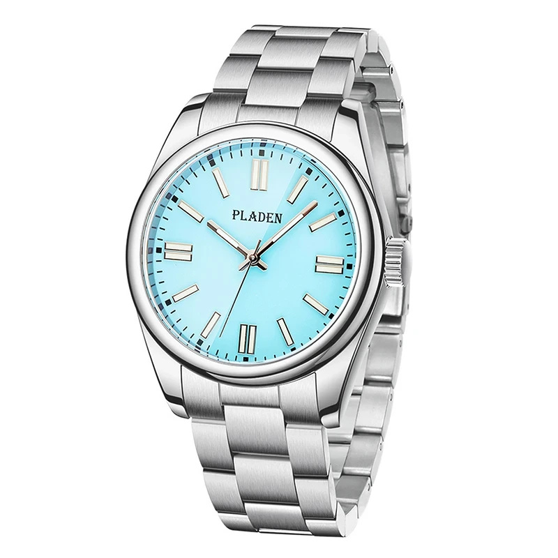 Watch Fashion Classic Light Blue Plate High Quality Glow Stainless Steel Business Waterproof Quartz Men's Watch 1
