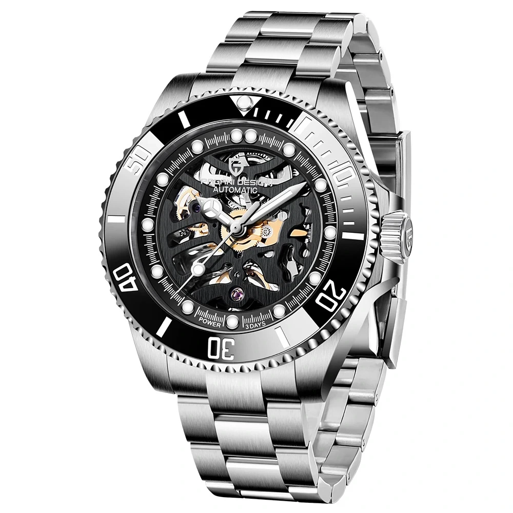 Reloj mecánico impermeable y resistente al desgaste para hombre, reloj mecánico de acero ahuecado, resistente al agua y a la moda 1