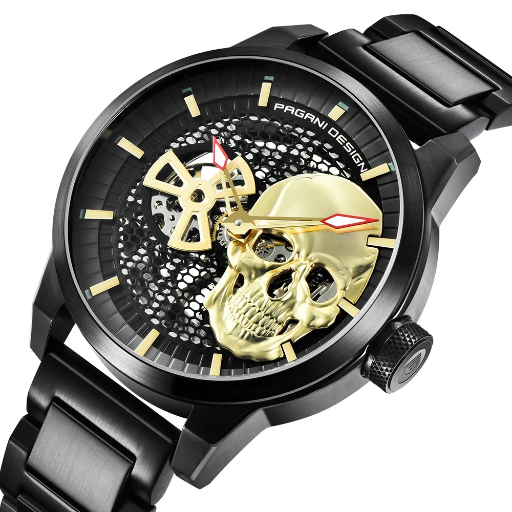 Fashionable And Casual Mechanical Watch Fully Automatic Fashion Skull Double Sided Hollow Waterproof Reinforced Glass Watch 1