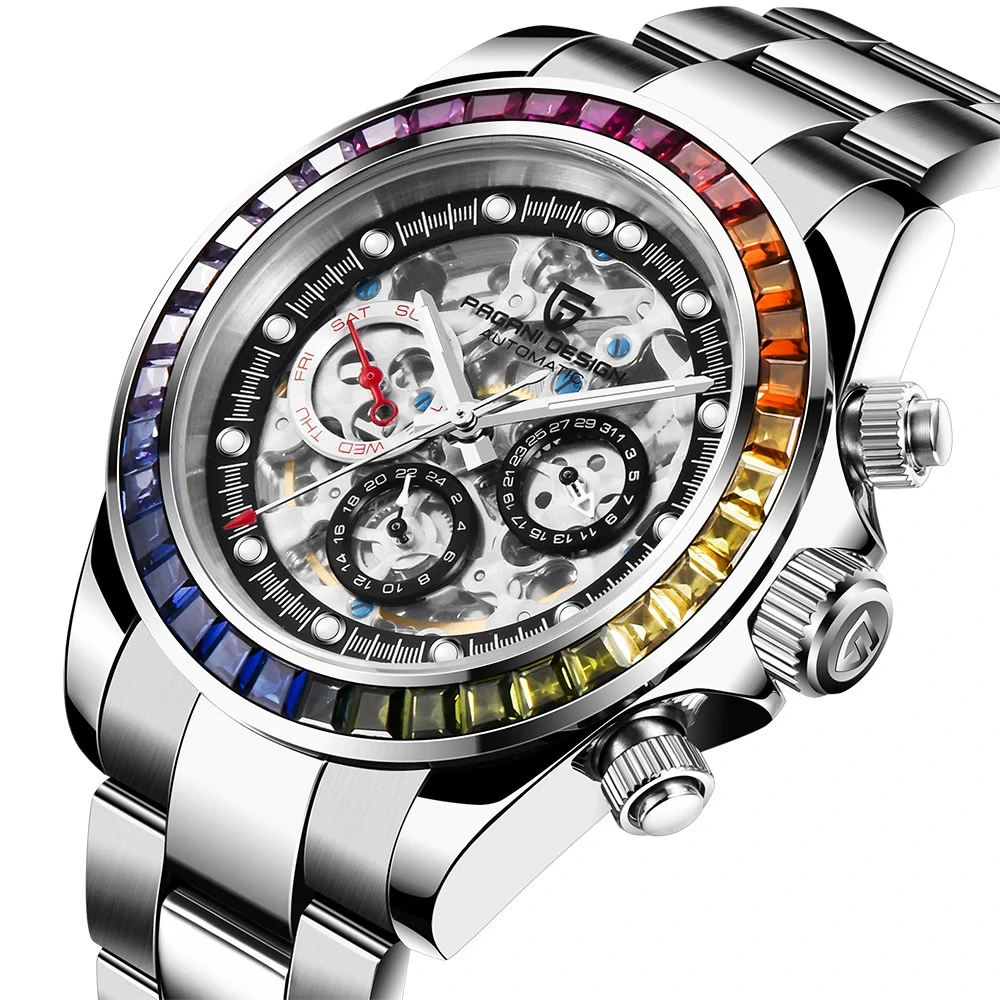 Reloj mecánico multifuncional completamente automático para hombre con movimiento ahuecado y reloj de acero de precisión1 1