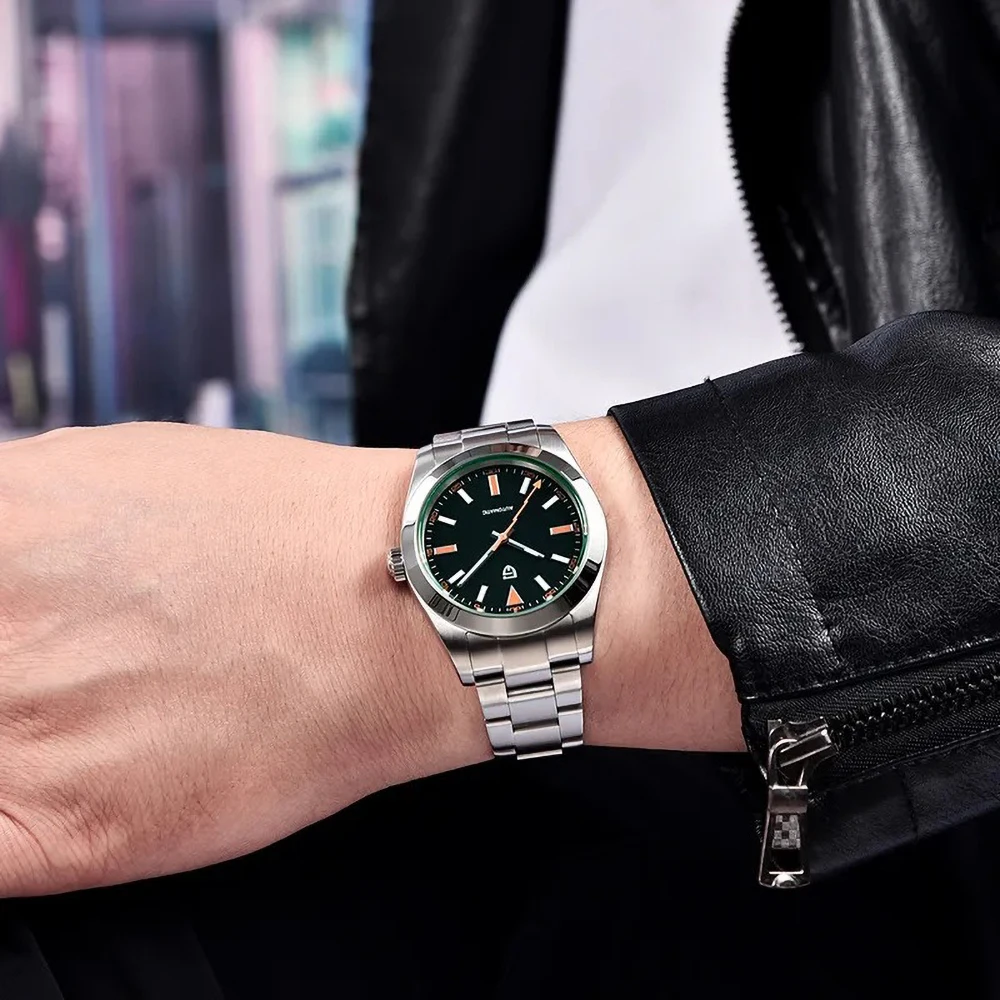 Reloj multifuncional mecánico completamente automático de cristal de alta calidad para hombre, reloj resistente al agua de acero inoxidable para hombre 4