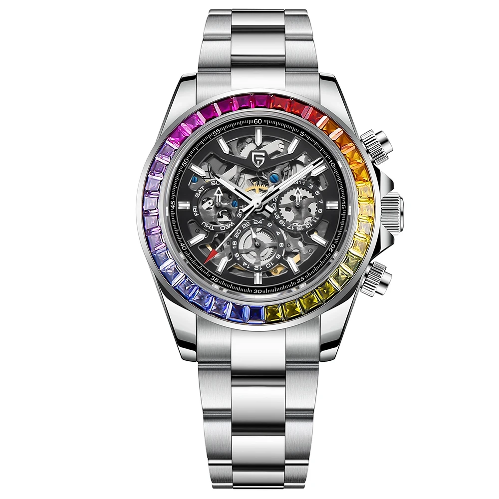 Venta al por mayor de hombres reloj mecánico completamente automático multifuncional impermeable ahueca hacia fuera el reloj multifuncional 1