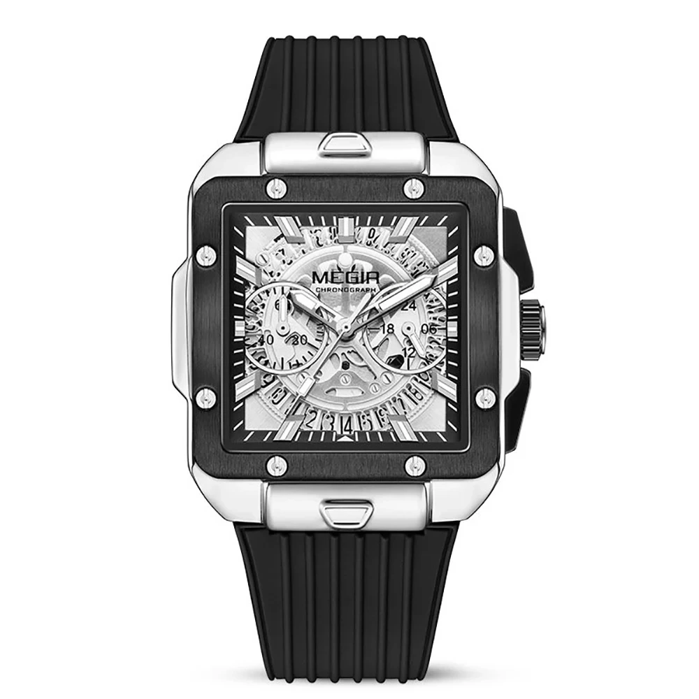 Reloj cuadrado para hombre, banda de reloj de silicona, cronógrafo multifuncional, reloj de cuarzo al por mayor deportivo 1