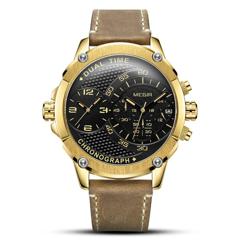 Reloj de cuarzo de alta calidad, elegante reloj multifunción con movimiento de dos horas, reloj de cuarzo de cuero, superventas 1