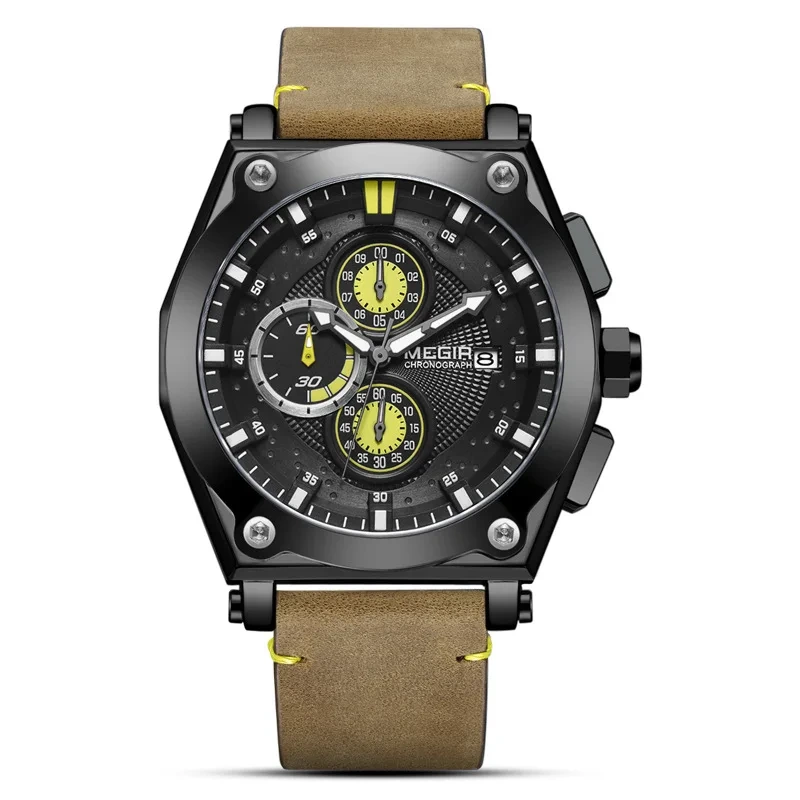 Men's Fashion Watch With Large Dial Multifunctional Chronograph Quartz Watch Men's Calendar Leather Watch 1