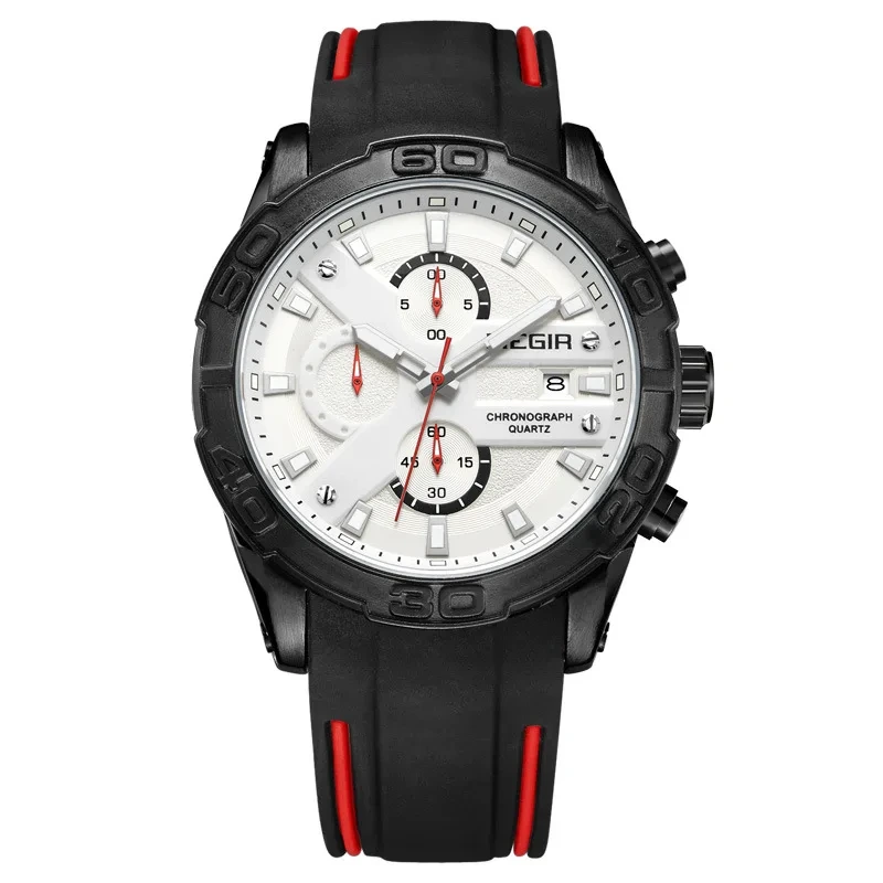 Reloj de negocios para hombre, cronógrafo multifuncional, calendario con brillo nocturno, reloj de cuarzo deportivo de silicona para hombre 1