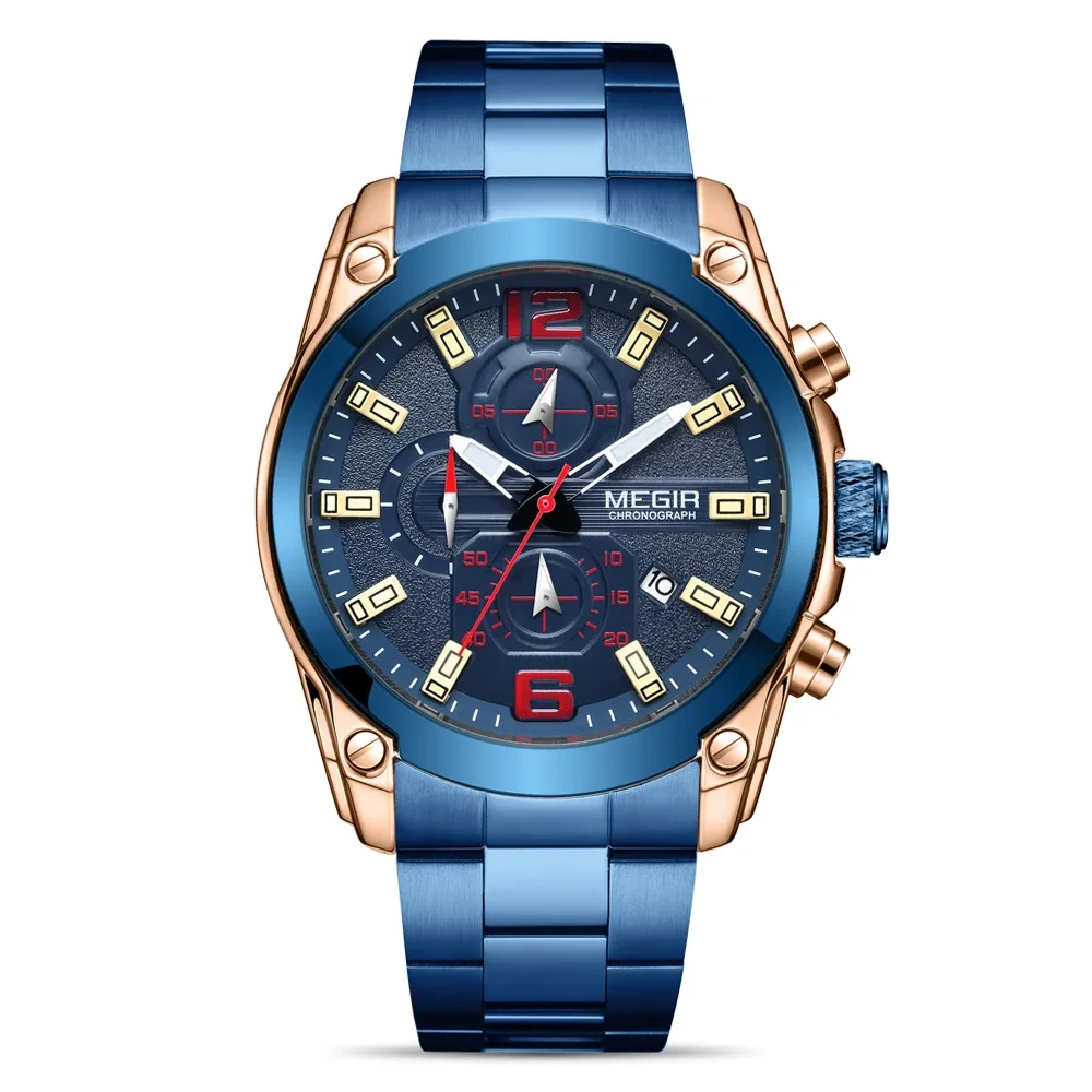 Reloj deportivo de cuarzo para hombre, reloj de cuarzo para hombre, correa de acero con sincronización multifuncional, reloj de cuarzo para negocios a la moda 1