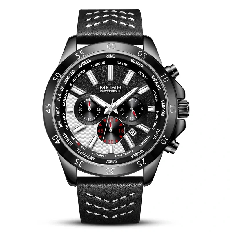 Reloj multifuncional de moda al por mayor de fábrica de China, reloj deportivo de cuero para hombres, reloj de cuarzo con esfera grande 1