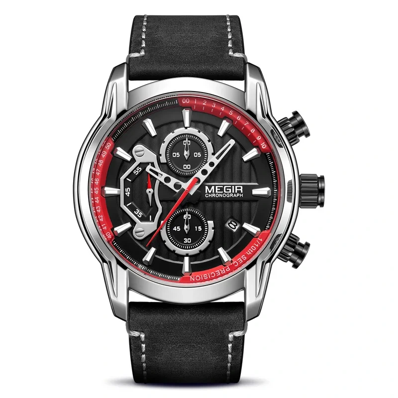 Reloj de cuarzo deportivo de cuero para hombre, cronógrafo multifunción, vendedor caliente 1