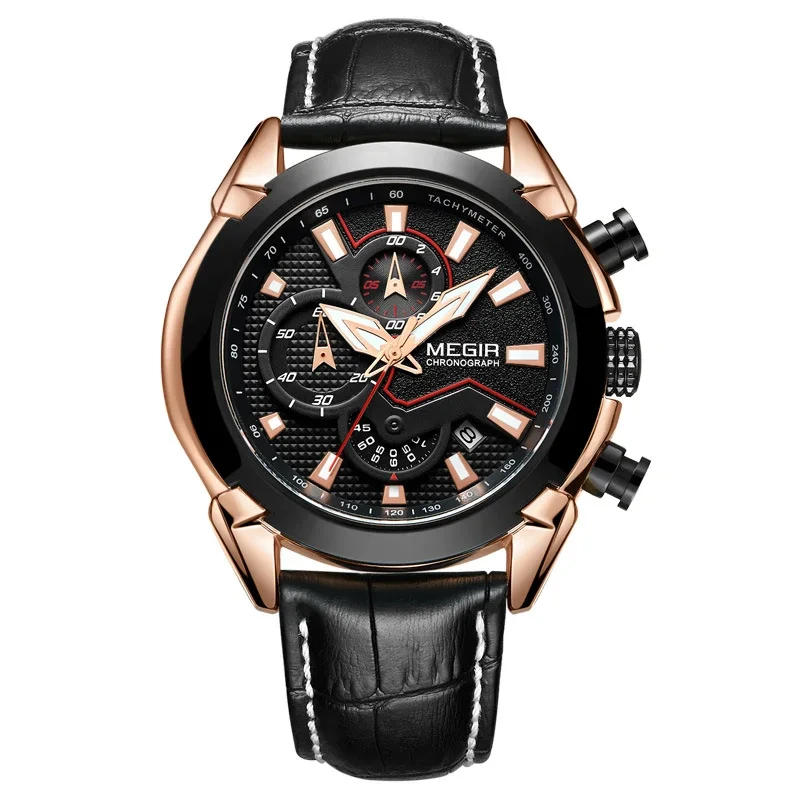 Reloj multifuncional de cuero para hombre, esfera estereoscópica, reloj de cuarzo con sincronización, reloj de cuarzo de estilo empresarial a la moda 1