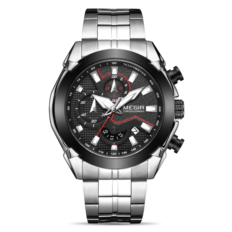 Reloj de Cuarzo para Hombre, Esfera Grande, Calendario, Reloj de Cuarzo con Resplandor Nocturno, Correa de Acero Resistente al Agua, Reloj de Cuarzo para Hombre 1