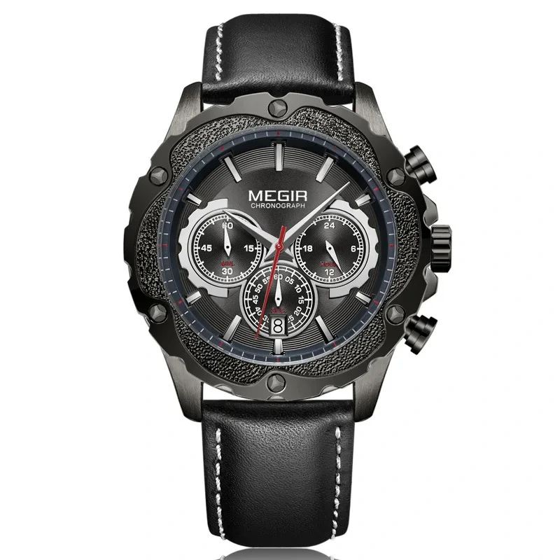 Fashionable Men's Quartz Watch Trendy Multifunctional Timing Calendar Leather Sports Quartz Watch Men's 1