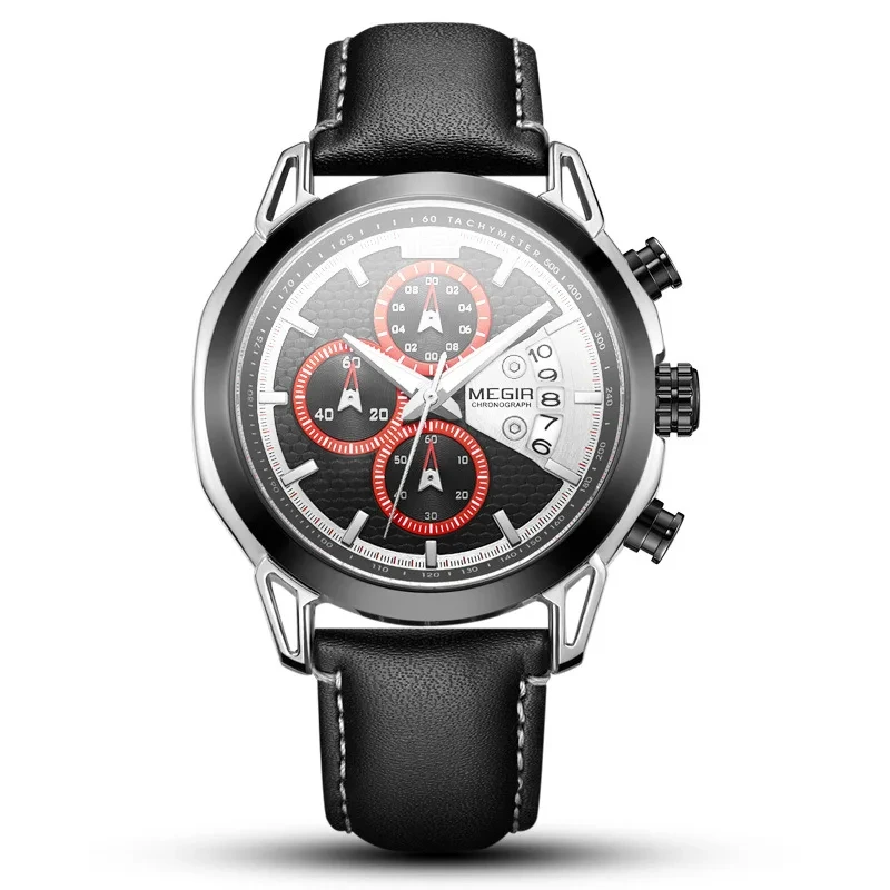 Men's Watch Fashion Trend Multi Functional Waterproof Night Glow Watch Genuine Leather Quartz Watch 1