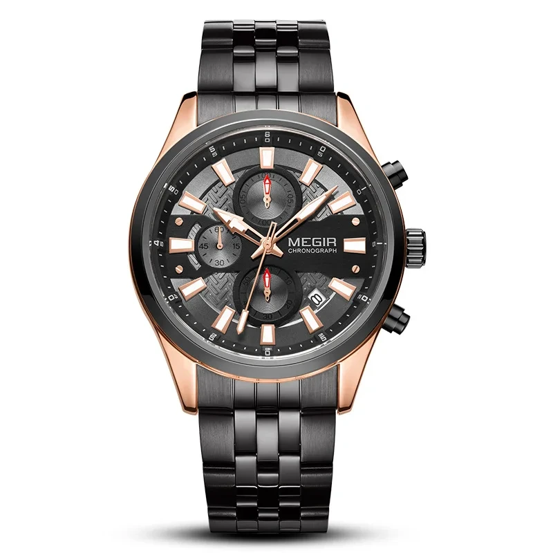 Venta al por mayor, reloj deportivo con cronógrafo, reloj de cuarzo con calendario de alta calidad, correa de acero, reloj de cuarzo de negocios para hombres 1