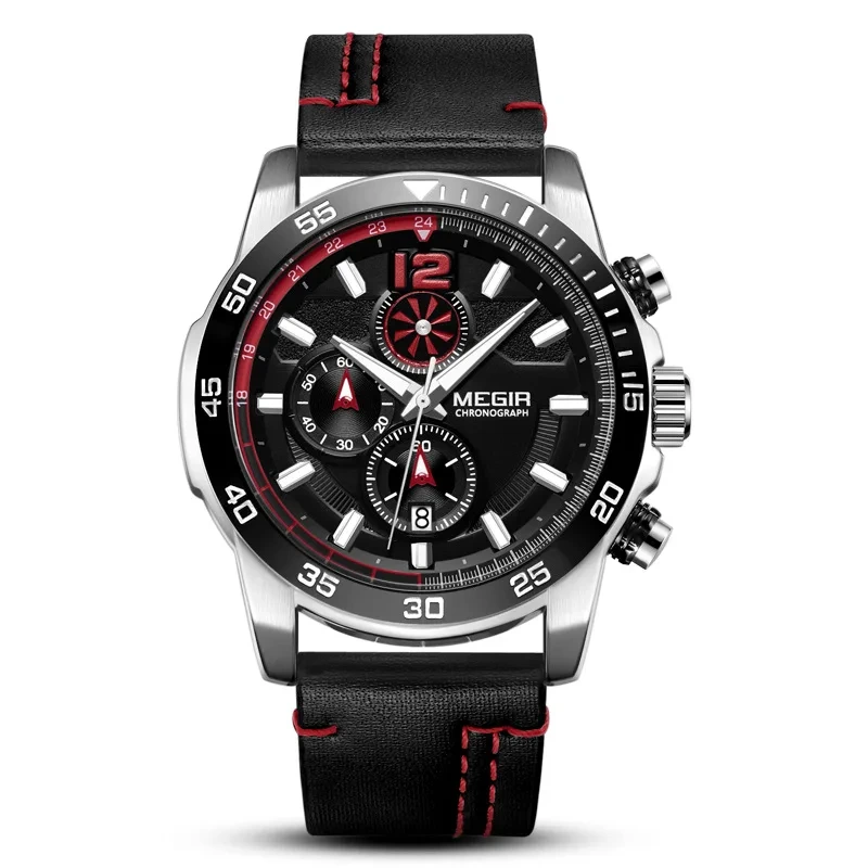 Hot Selling Men's Watch Fashion Chronograph Waterproof Leather Watch Men's Sports Quartz Watch 1