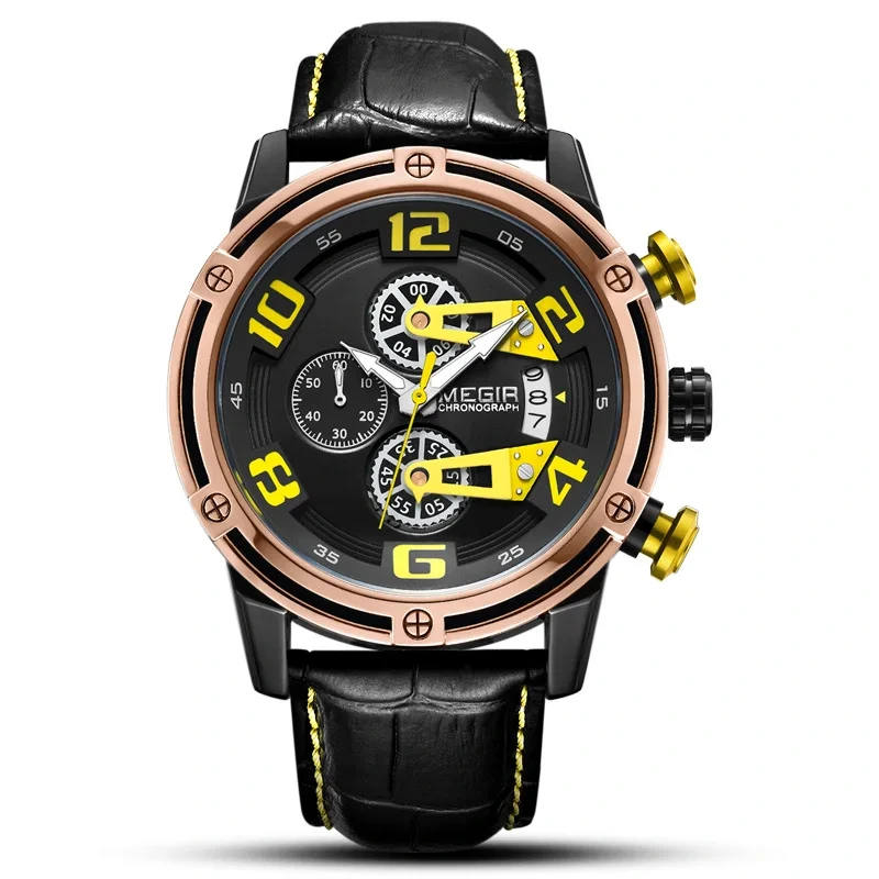Reloj Reloj de Cuarzo de Moda de Negocios para Hombres Reloj Deportivo Multifuncional Calendario de sincronización Reloj de Cuero Genuino para Hombres 1