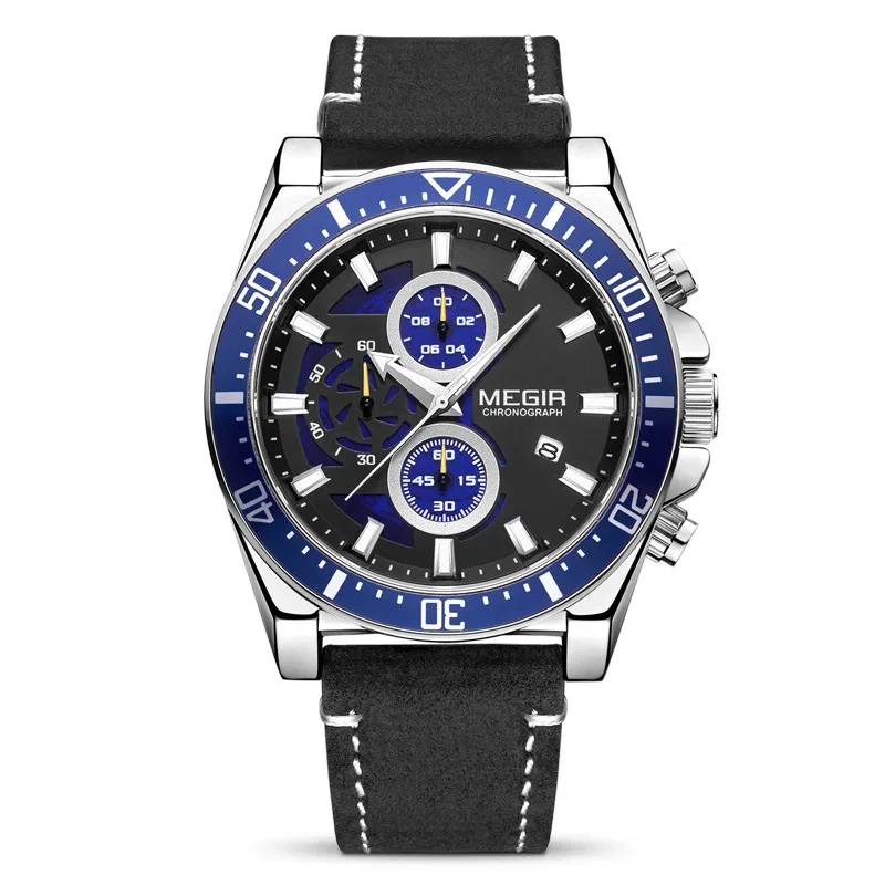 Reloj cronógrafo de cuarzo para hombre, gran oferta, con esfera grande, calendario, reloj deportivo de cuarzo de cuero para hombre 1