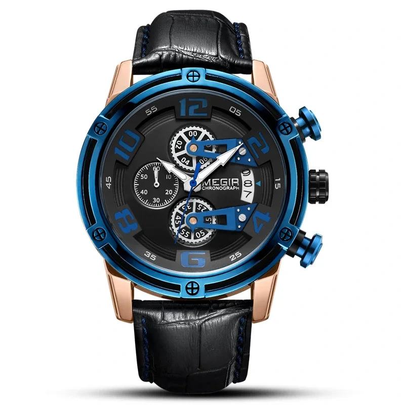 Calendario de sincronización Reloj de Cuero Genuino para Hombres Reloj de Cuarzo de Moda de Negocios para Hombres Reloj Deportivo Multifuncional 1