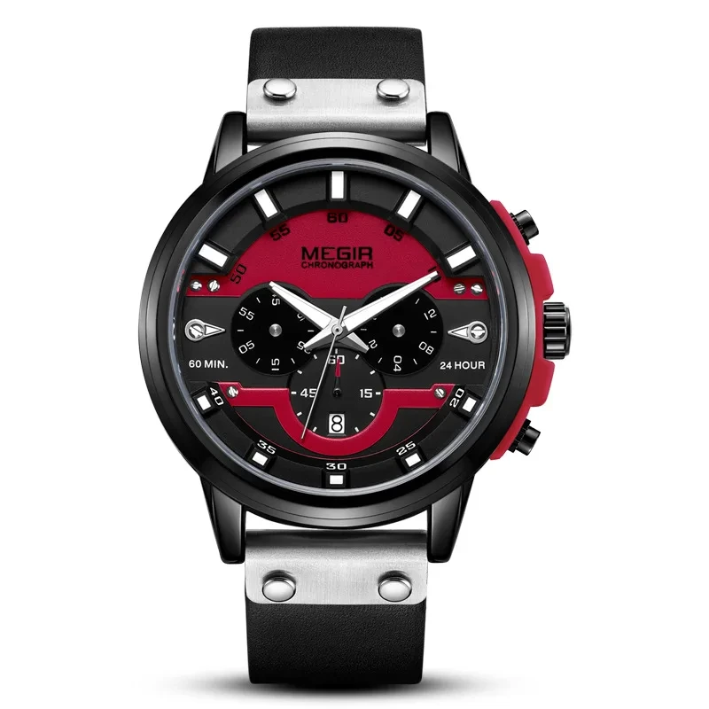 Nuevo diseño de fábrica, venta al por mayor, reloj de moda deportivo, reloj de cuarzo de cuero con calendario multifuncional para hombres 1