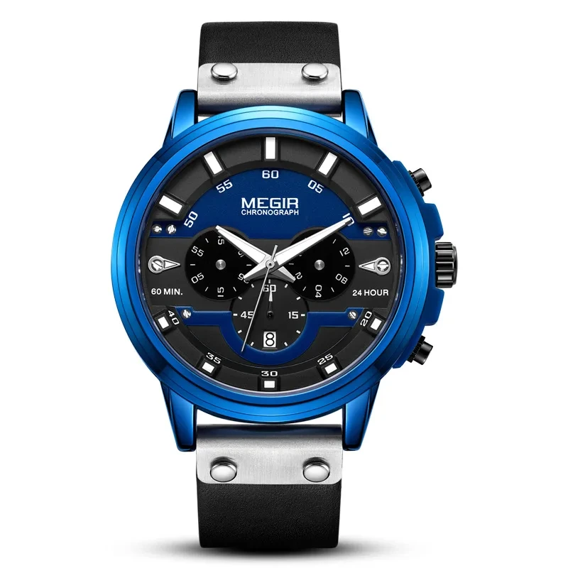 Herrenuhr, Sportmode, multifunktionaler Kalender, echtes Leder, Herren-Quarzuhr, hochwertige, trendige Herrenuhr 1