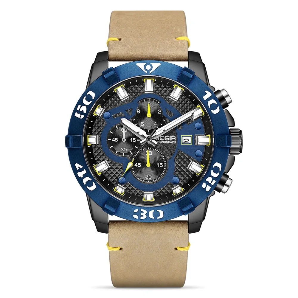 Factory Wholesale Price Chronograph Luminous Quartz Watch Leather Watch With Large Dial Sports Quartz Watch 1