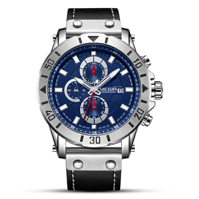 Men's Fashion Sports Three Eyes Chronograph Genuine Leather Versatile Men's Quartz Watch Sports Chronograph 1