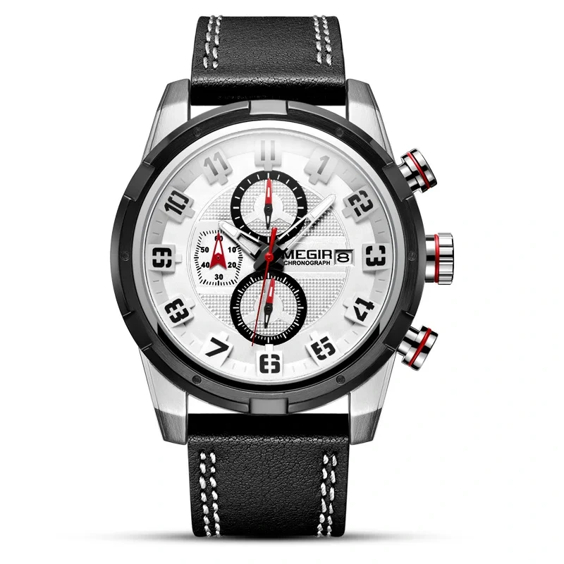 Men's Multi-functional Quartz Watch Popular Sports Timing Leather Quartz Watch Fashion Wrist Watch 1