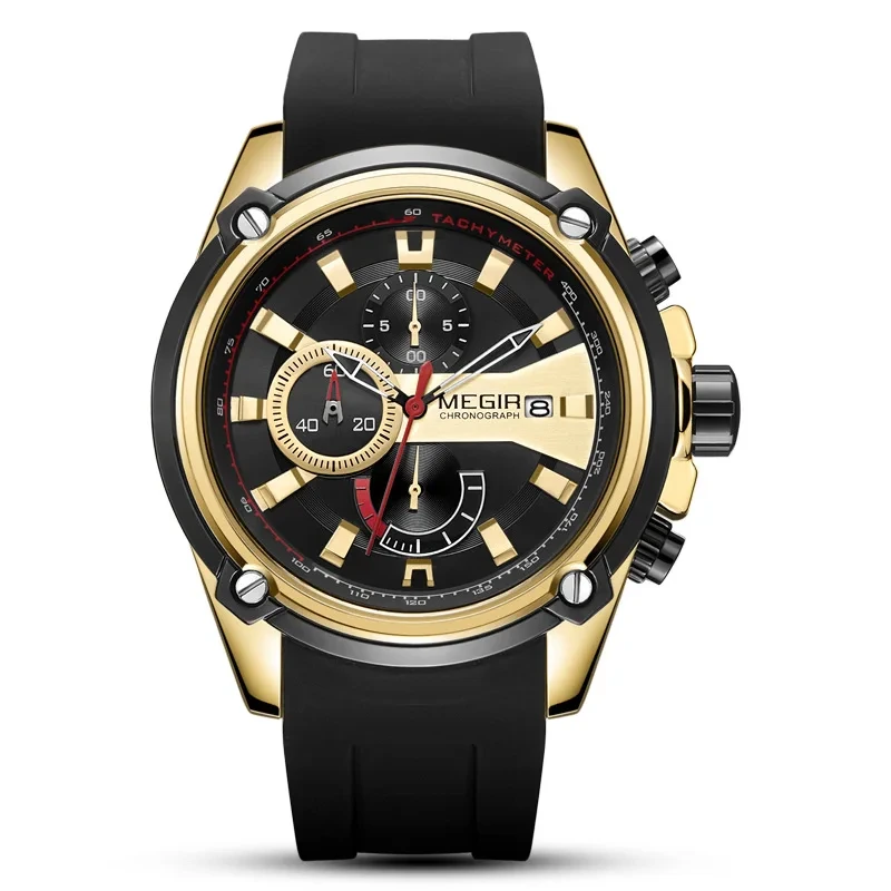 Orologio da uomo per il tempo libero e alla moda. Vero orologio al quarzo multifunzionale a tre occhi. Orologio sportivo al quarzo in silicone 1