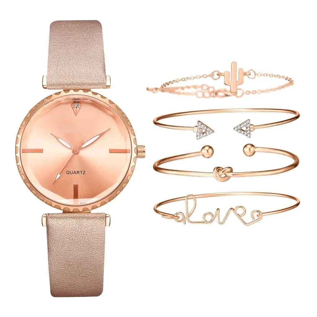Muestra gratis, nuevo estilo, reloj de moda para mujer, conjunto de reloj de pulsera de cuarzo con banda de cuero, relojes para mujer 1