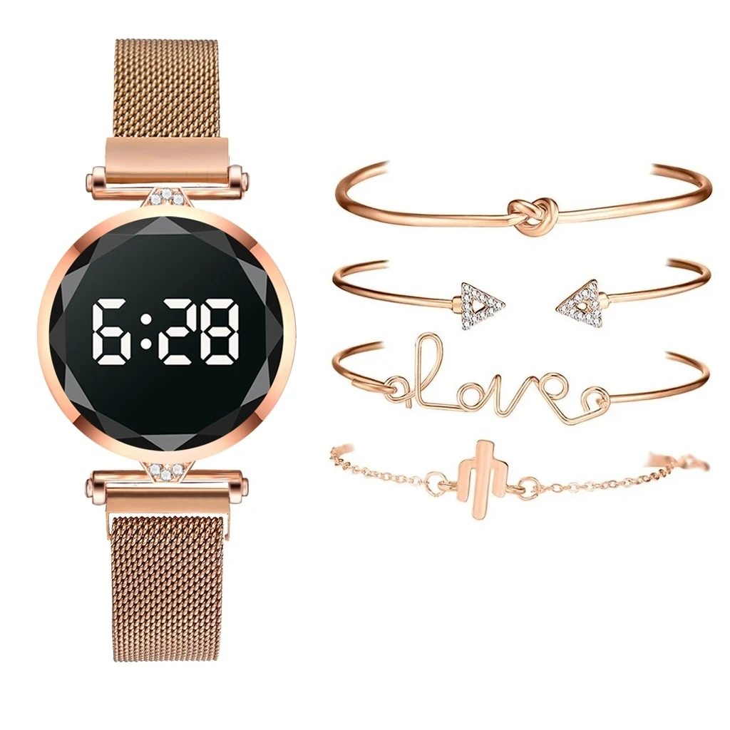Set di orologi con bracciale campione gratuito Orologio da polso digitale da donna al quarzo in acciaio inossidabile con orologio da polso femminile 1
