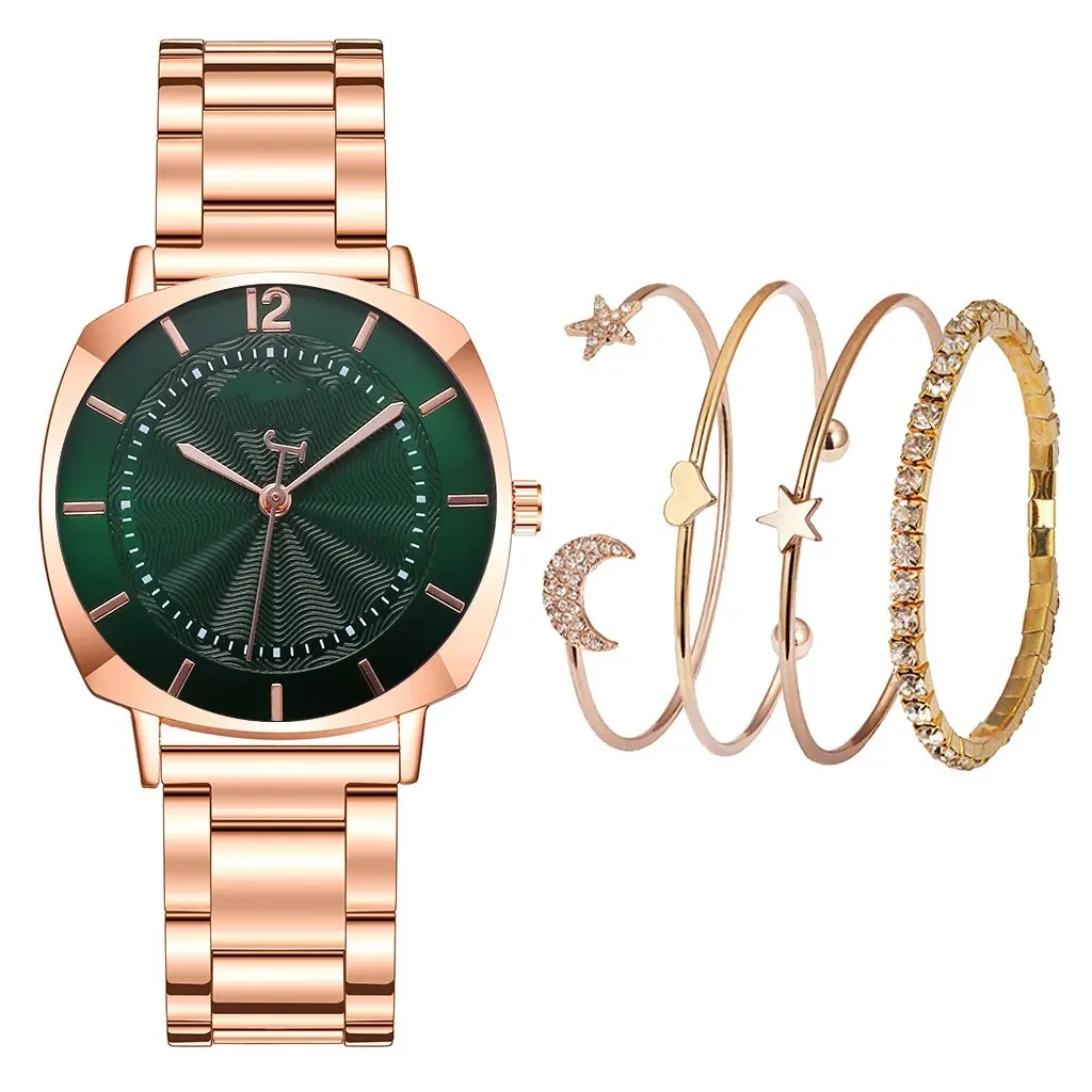 Campione gratuito Nuovo set di braccialetti di design Orologio da donna quadrato in acciaio Orologio da polso sportivo al quarzo da donna 1