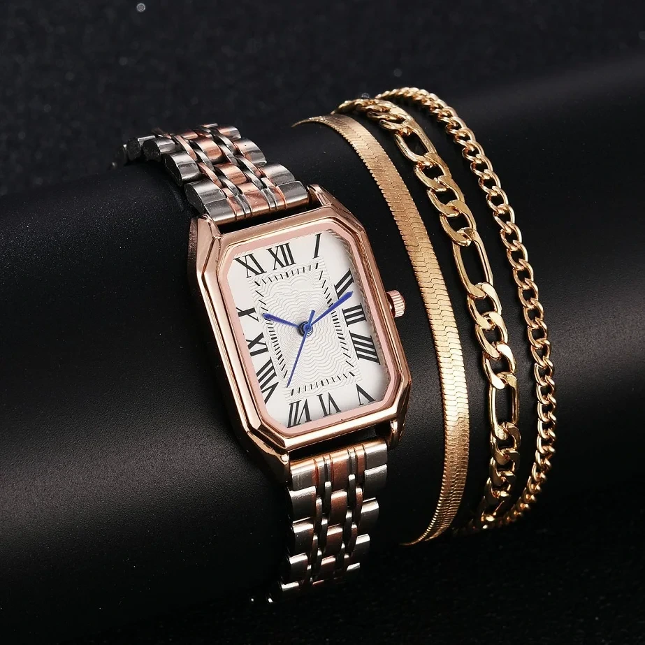Muestra gratis, nuevo conjunto de reloj para mujer, reloj de pulsera de cuarzo con esfera rectangular elegante a la moda para mujer 1