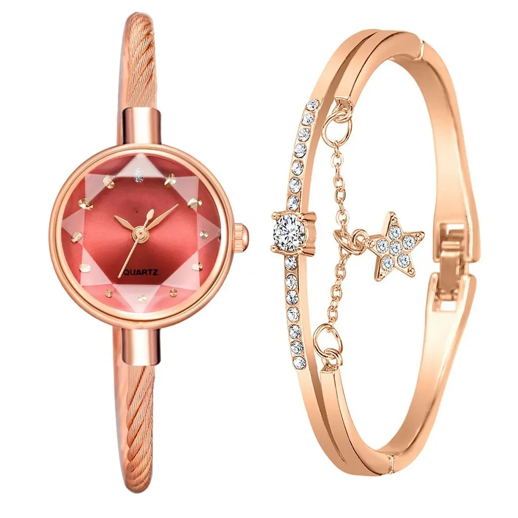 Muestra gratuita de reloj con combinación de estilo de pulsera, relojes de regalo de cuarzo versátiles para mujer, nueva moda 1