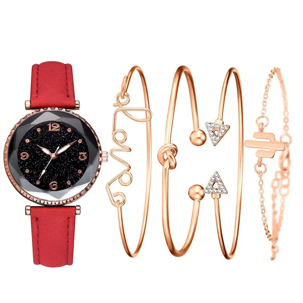Amostra grátis feminina pulseira de couro de quartzo relógios pulseira conjunto de relógios de presente masculino feminino 1