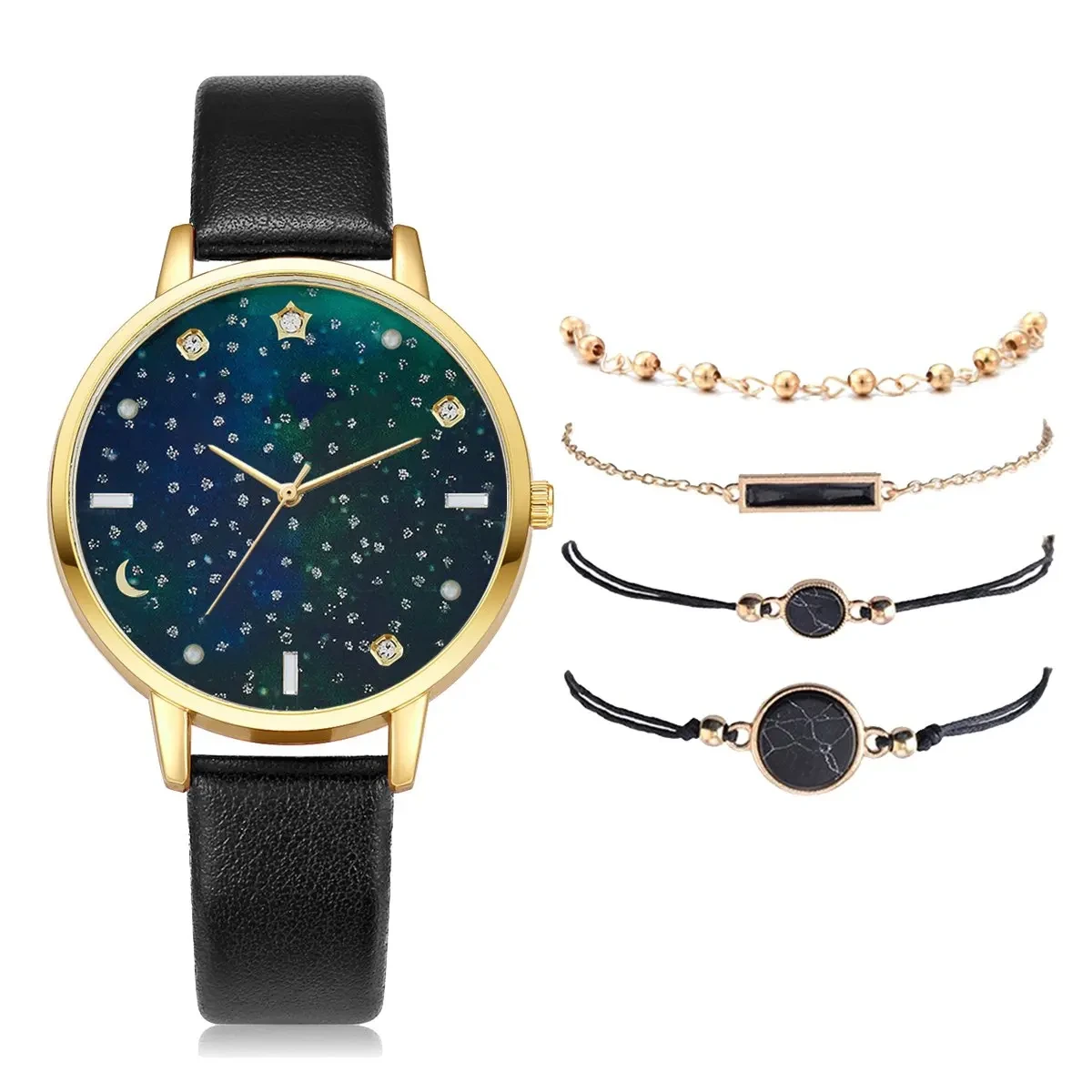 Muestra gratuita de moda, nuevo conjunto de reloj de pulsera, banda de cuero, reloj de pulsera de cristal para mujer, relojes de regalo 1
