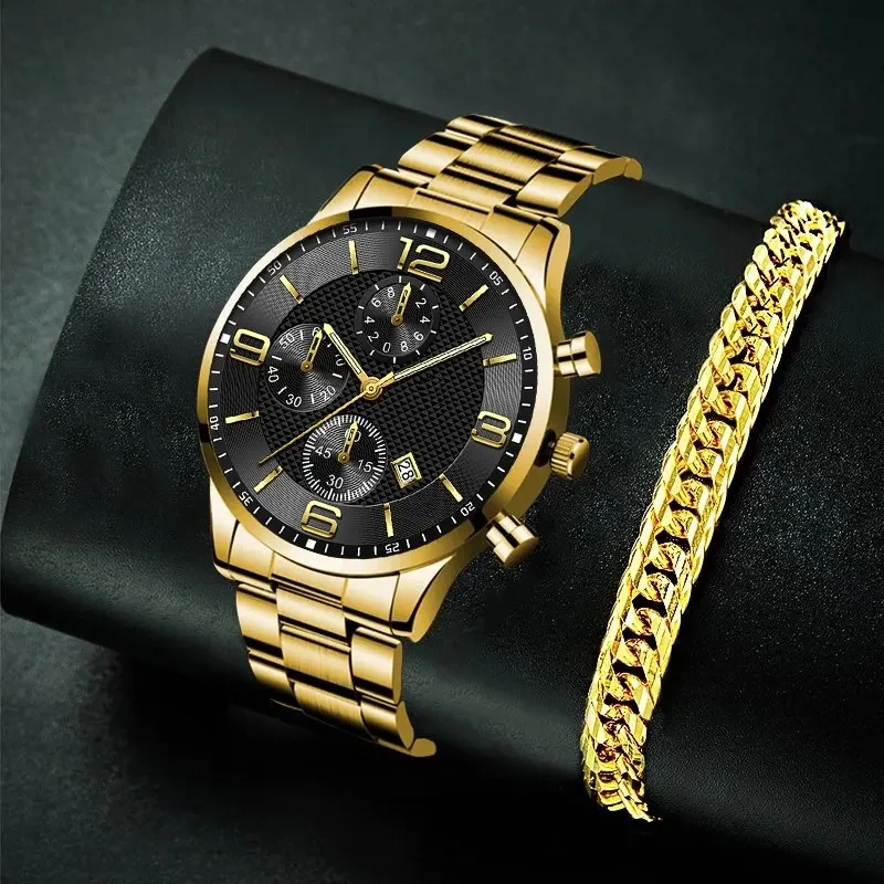 Muestra gratuita de relojes de negocios para hombre, reloj de pulsera de cuarzo de acero inoxidable, pulsera deportiva masculina, reloj luminoso con calendario 1