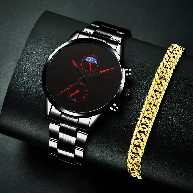 Muestra gratuita de relojes de moda para hombre, reloj de pulsera de cuarzo de acero inoxidable informal de negocios, reloj de pulsera masculino 1