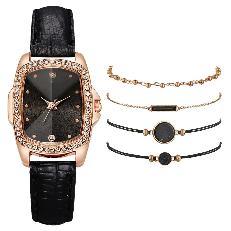 Free Sample Fashion Bracelet Watch Set Women Leather Band Quartz Wristwatch Ladies Exquisite Watches 1