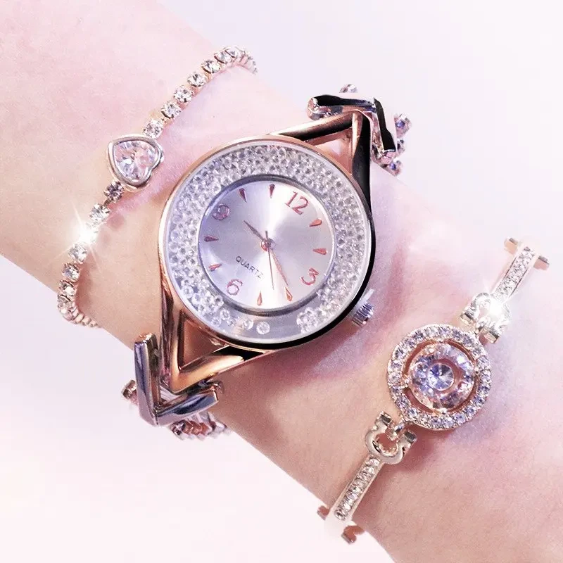 Free Sample Stainless Women Watches Set Crystal Designed Ladies Bracelet Gifts Female Wristwatch 1