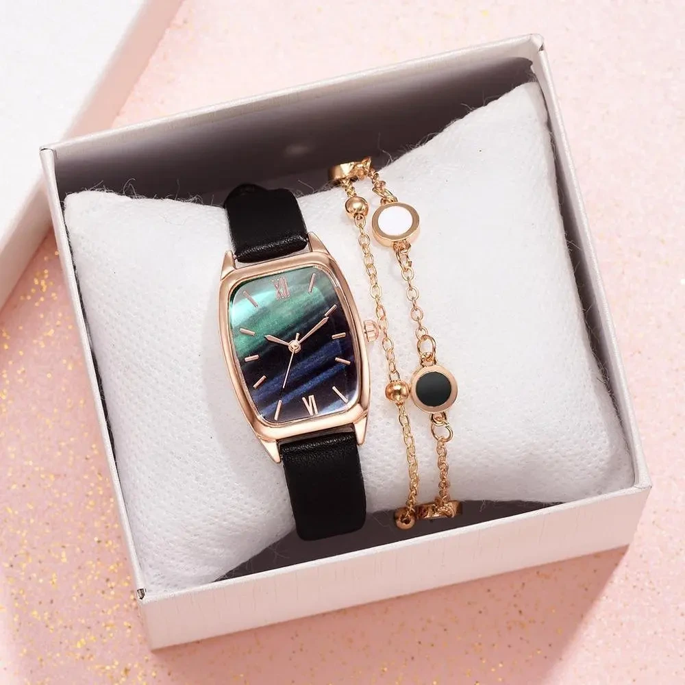 Free Sample Ladies Leather Watches Quartz Marble Dial Casual Women Bracelet Exquisite Watch 1