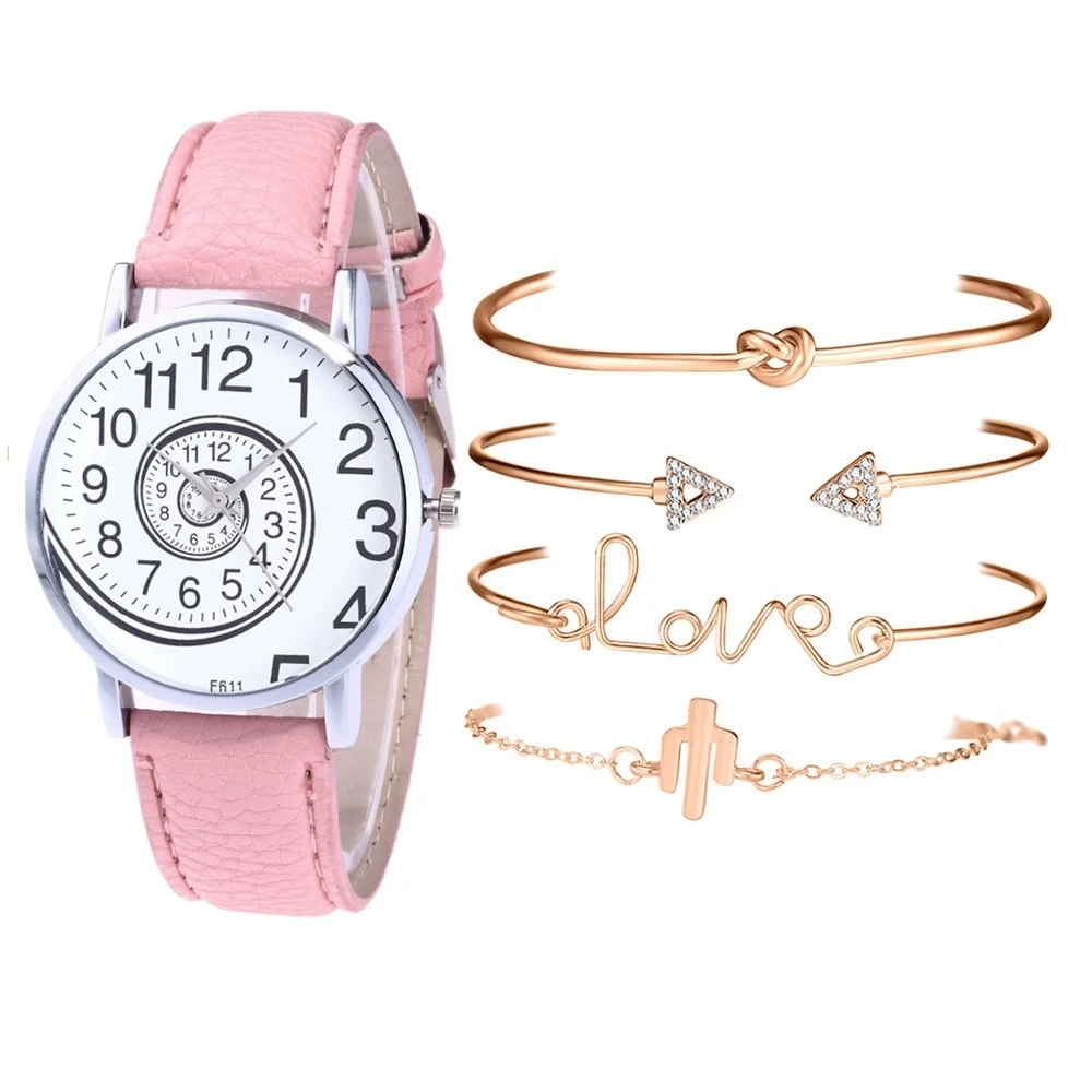 Amostra grátis moda nova mulher relógio feminino quartzo relógio de pulso casual couro senhoras pulseira conjunto relógios 1