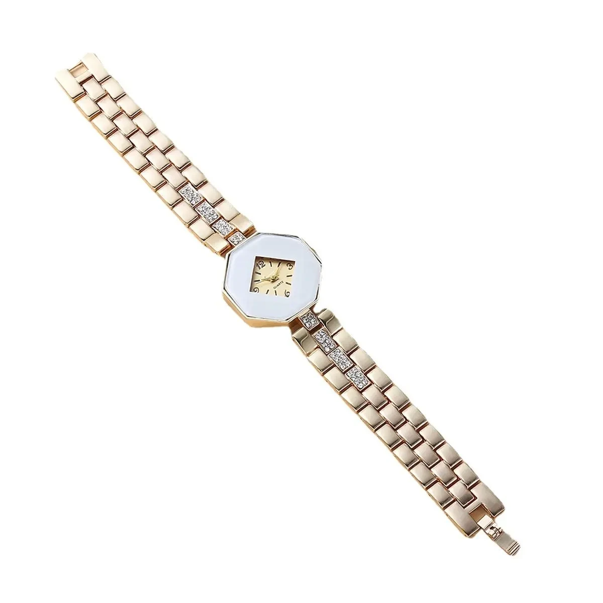 Free Sample Studded Diamonds Watches Woman Double-deck Diamond Dial Strap Quartz Leaf Bracelet Set Watch 1