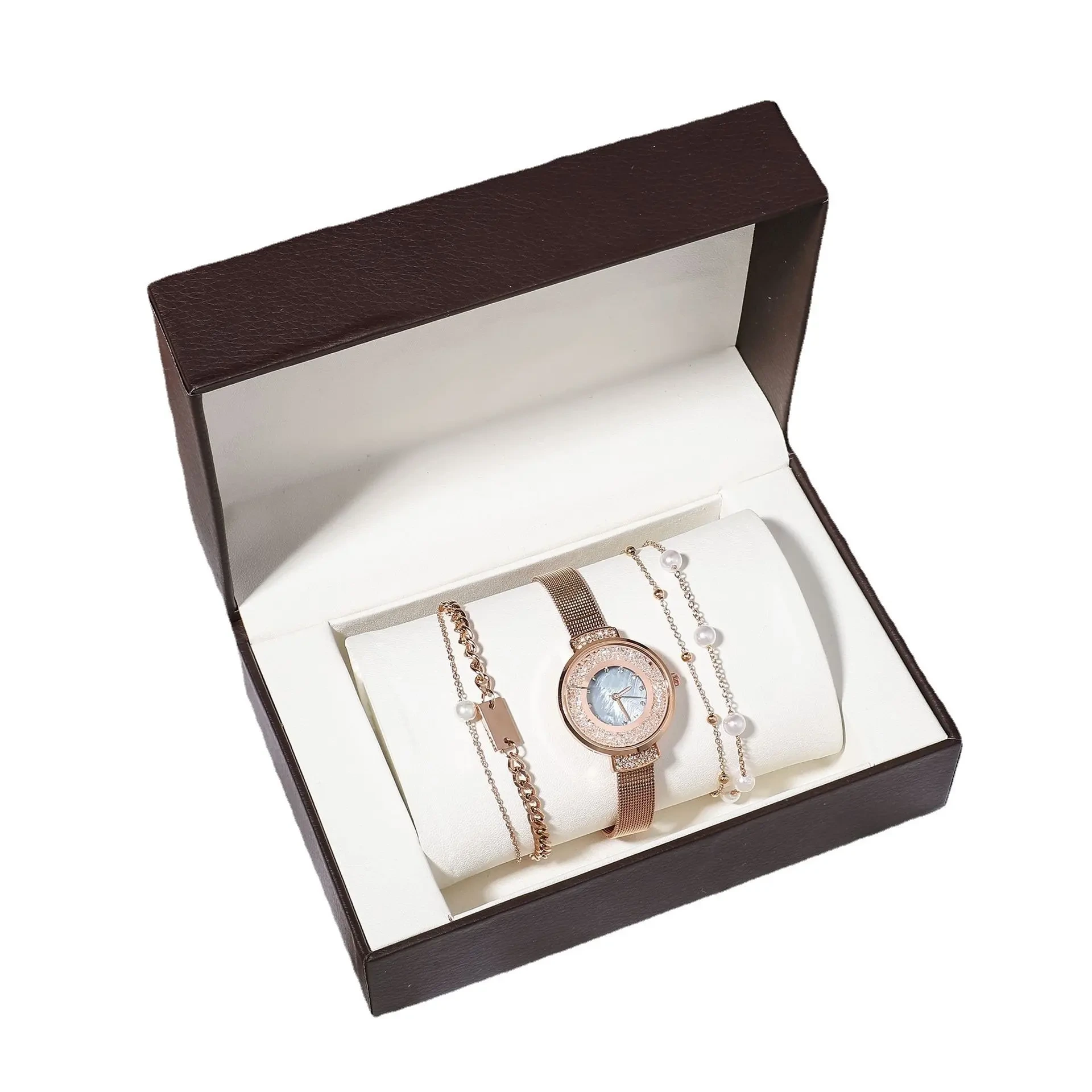 Muestra gratuita de relojes de moda para mujer, conjunto de reloj de pulsera de cuarzo informal Simple, conjunto de pulsera, reloj de regalo para mujer 1