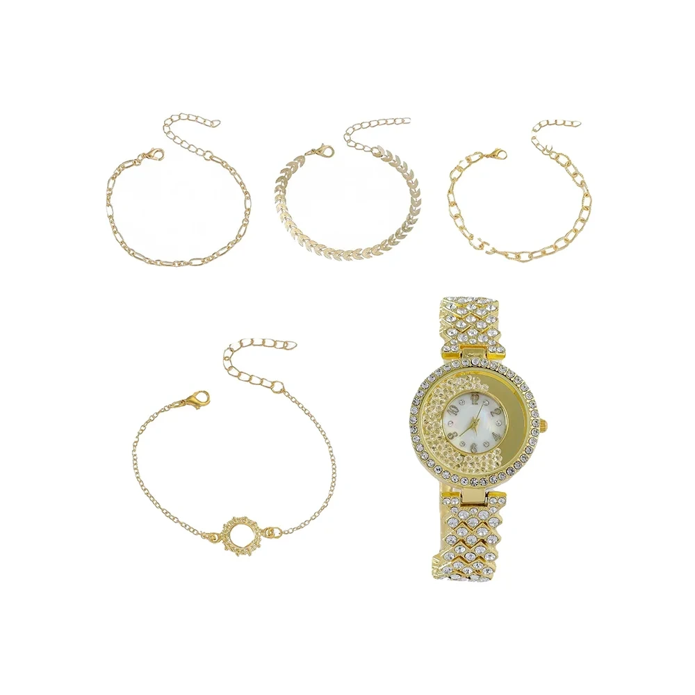 Free Sample Popular Fashion Diamond Inlaid Women's Full Diamond Steel Band Quartz Female Watch Set 1