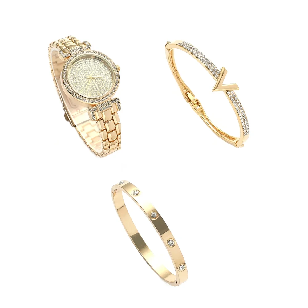Muestra gratuita de relojes con adornos de diamantes de aleación para mujer, exquisito conjunto de relojes de regalo de cuarzo para mujer 1