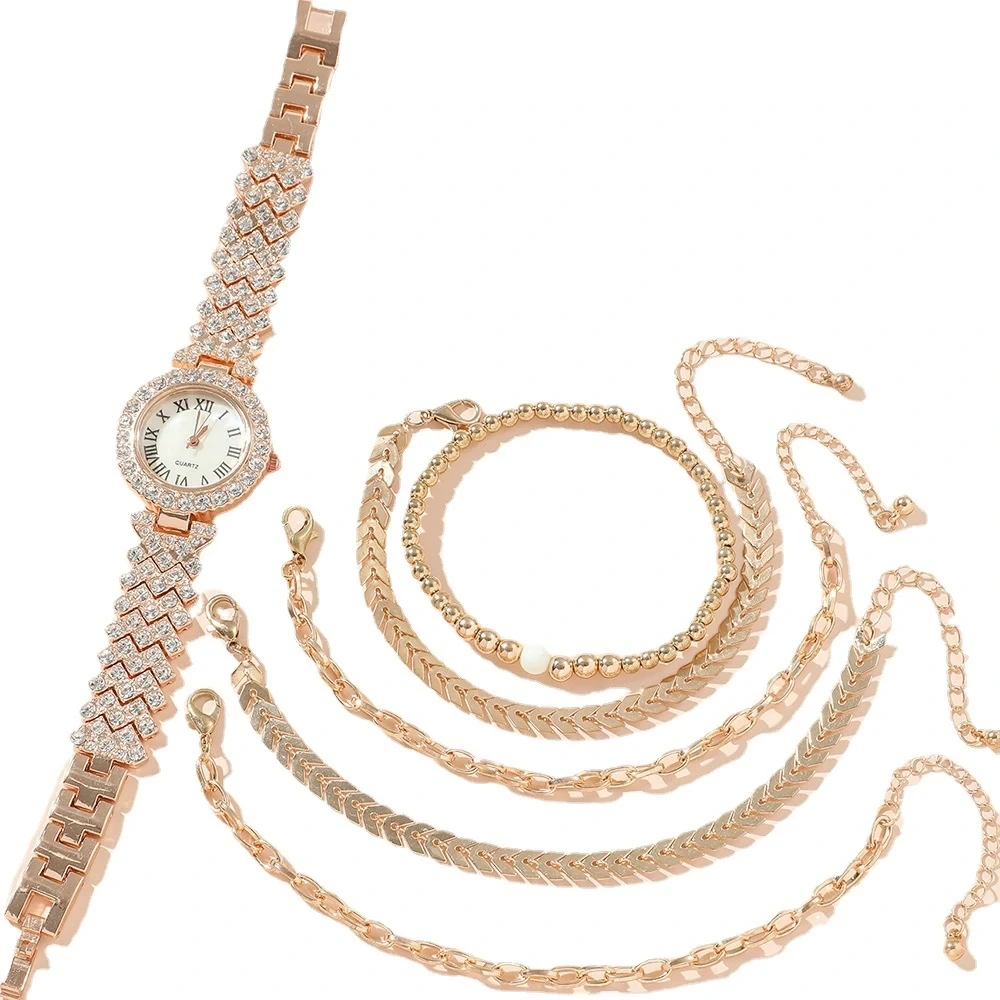 Free Sample New Casual Fashion Diamond Inlaid Women's Quartz Watch Set Ladies Gift Set Exquisite Watches 1