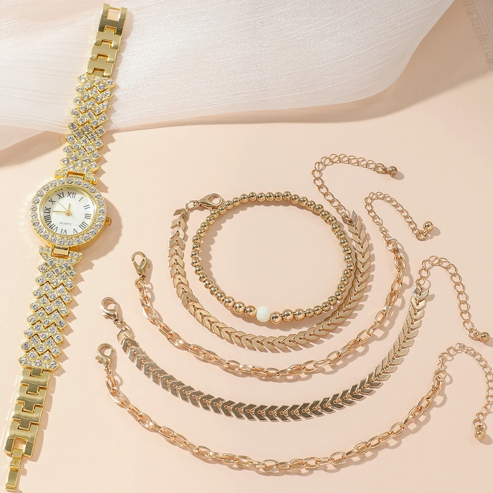 Muestra gratis, nuevo diseño, tendencia de moda, reloj de cuarzo sencillo con incrustaciones de diamantes para mujer, conjunto de regalo, relojes para mujer 3