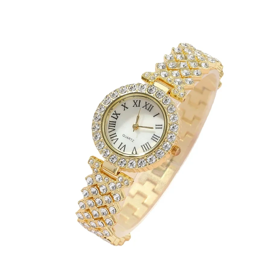 Muestra gratis, nuevo diseño, tendencia de moda, reloj de cuarzo sencillo con incrustaciones de diamantes para mujer, conjunto de regalo, relojes para mujer 1
