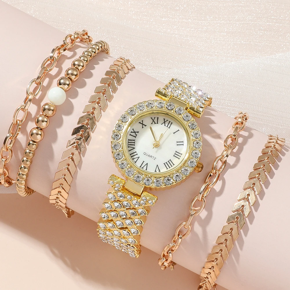 Muestra gratis, nuevo diseño, tendencia de moda, reloj de cuarzo sencillo con incrustaciones de diamantes para mujer, conjunto de regalo, relojes para mujer 6