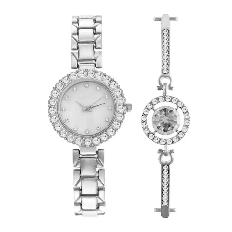 Free Sample Fashion Women's Watches Simple Quartz Watch Set Bracelet Steel Band Temperament Female Watch 1